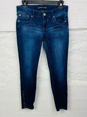 Express Stella  Dark Blue Skinny Ankle low rise legging Jeans with Zip Hem SZ 6